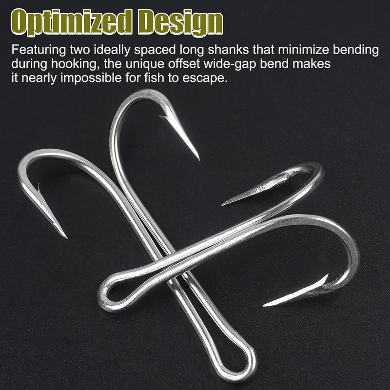 VATEICO Classic Double Fishing Hooks,Stainless Steel Fishing Double Frog Hooks with Open Shank Barbed Hooks for Saltwater Freshwater - Image 5